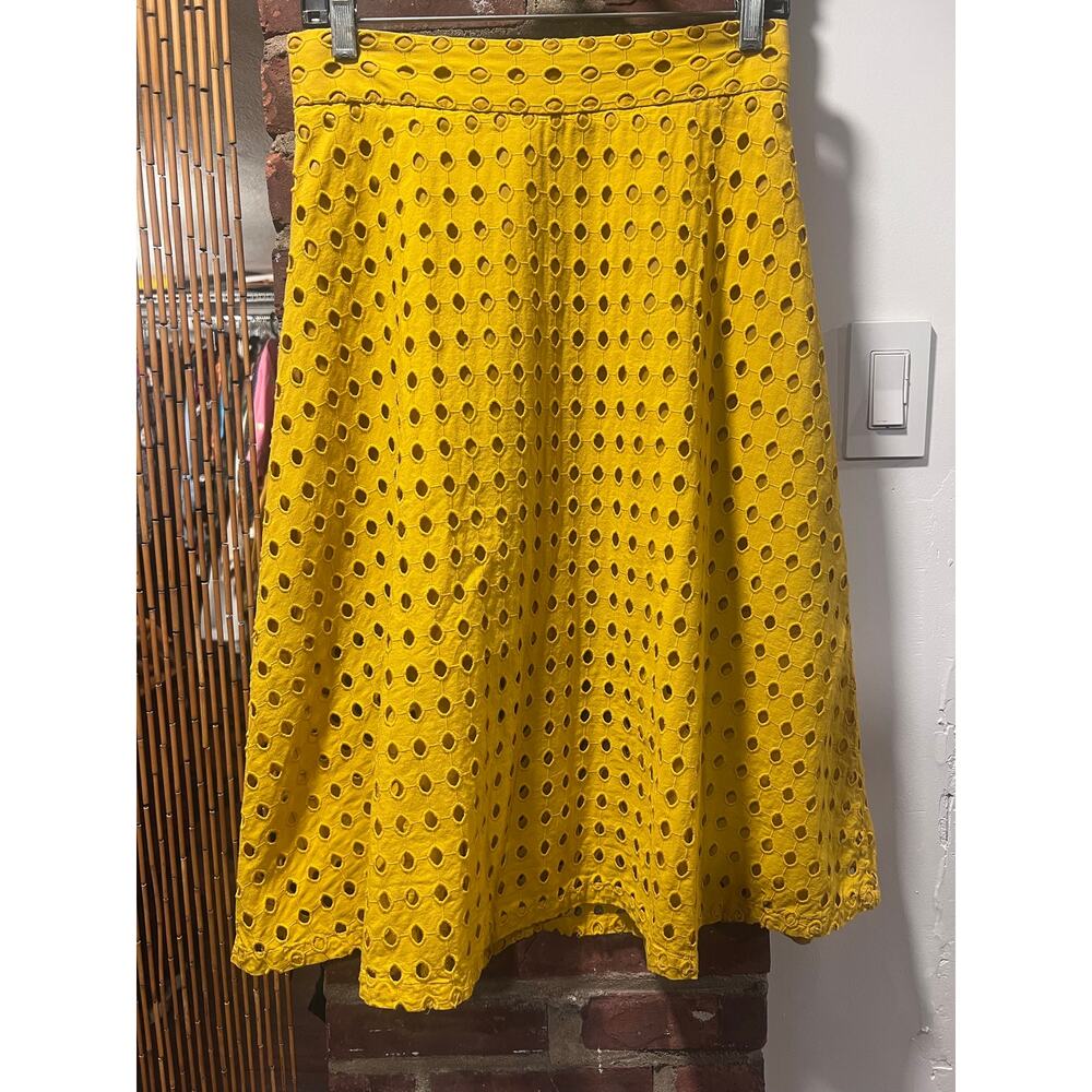 H&M Mustard Yellow Eyelet Broderie A-Line Midi Skirt Size 8 - Picture 3 of 7
